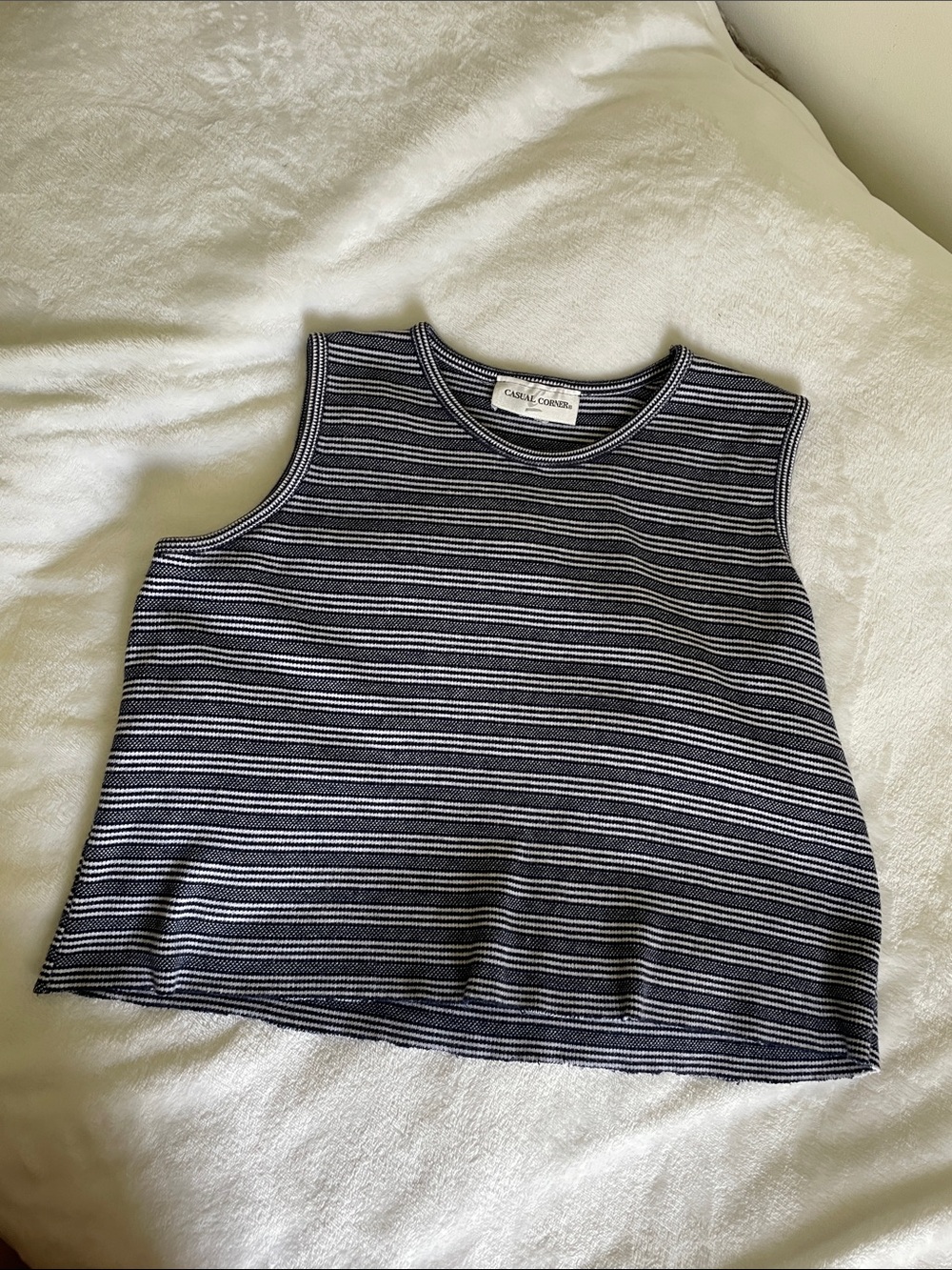 Casual Corner Navy & White Striped Tank Top